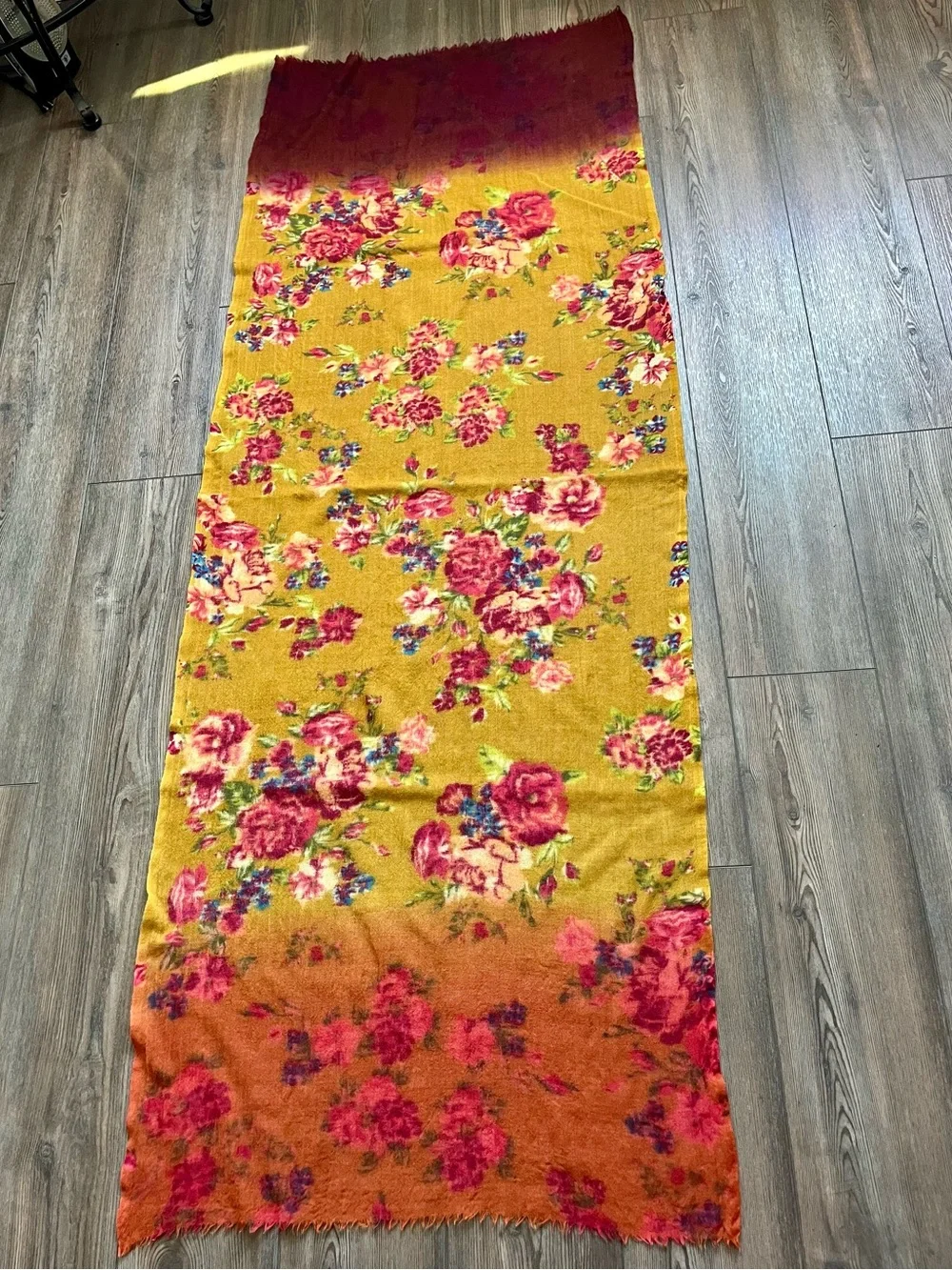 Floral Gradient Shawl Wrap in Mustard and Burgundy - Unbranded 26/72 Inch